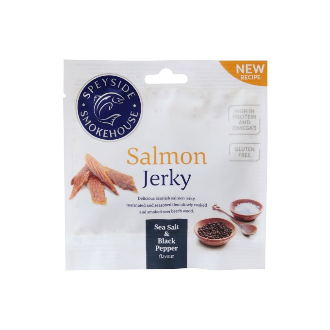 Speyside Salmon (losos) Jerky Pepper 360g - display