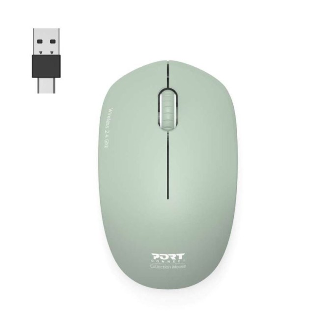 PORT CONNECT Wireless COLLECTION, bezdrátová myš, USB-A a USB-C dongle, 2.4Ghz, 1600DPI, olivová