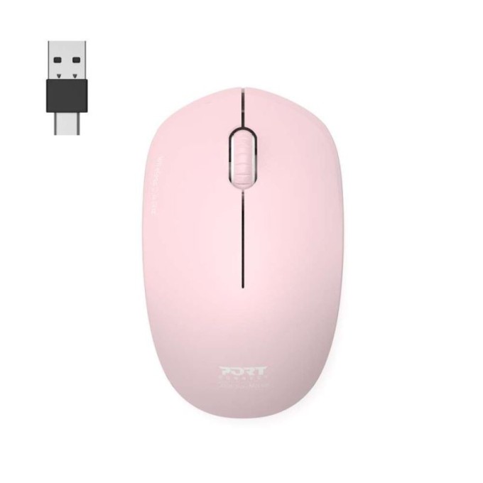 PORT CONNECT Wireless COLLECTION, bezdrátová myš, USB-A a USB-C dongle, 2.4Ghz, 1600DPI, růžová