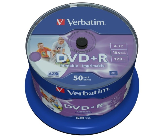 DVD+R Verbatim 4,7 GB (120min) 16x WIDE Printable 50-cake NON-ID