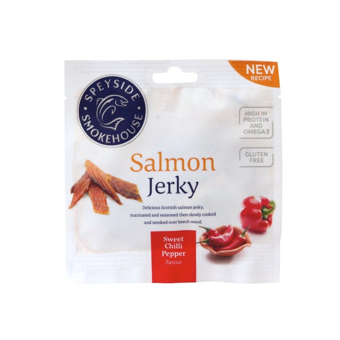 Speyside Salmon (losos) Jerky Sweet Chilli 360g - display