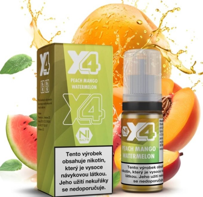 Liquid X4 Bar Juice - Broskev, mango a meloun (Peach Mango Watermelon) 10ml - 20mg