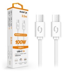 Datový kabel ALIGATOR POWER 100W, USB-C/USB-C 5A, 2,5m bílý